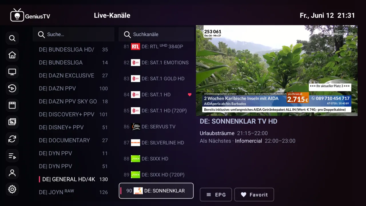 GeniusTV Live Channels