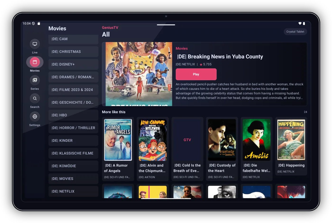 GeniusTV on Tablet
